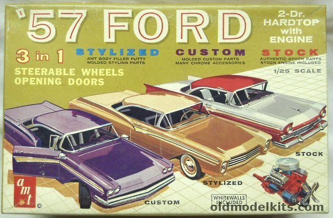 AMT 1/25 1957 Ford Fairlane 500 Two Door Hardtop 3in 1, T157-200 plastic model kit